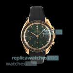 N1 Factory Swiss Clone Omega Speedmaster Yellow Gold Case Green Dial 42mm Moonwatch 